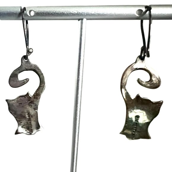 Silver 2" Figural Cat Dangle Earrings Handcrafted HOB Mexico 925 Kitten Kitty - Picture 2 of 7